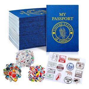 600 Pcs Set 47 Pcs Fake Passport Book 553 Travel Stickers Scrapbooks Party Favor